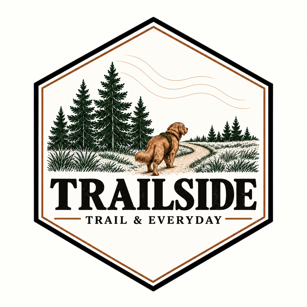 TrailSide Series outdoor dog gear illustration featuring a dog and handler on a trail